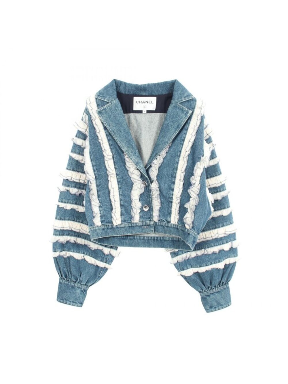 Chanel Denim Jacket Coco Buttons Ruffle 20S Cotton